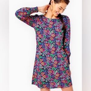 Lilly Pulitzer Diann Long Sleeve Mini Dress Smocked Printed Cotton M NWT